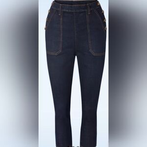 Queen Kerosin Workwear Capri Denim in Dark Blue Wash